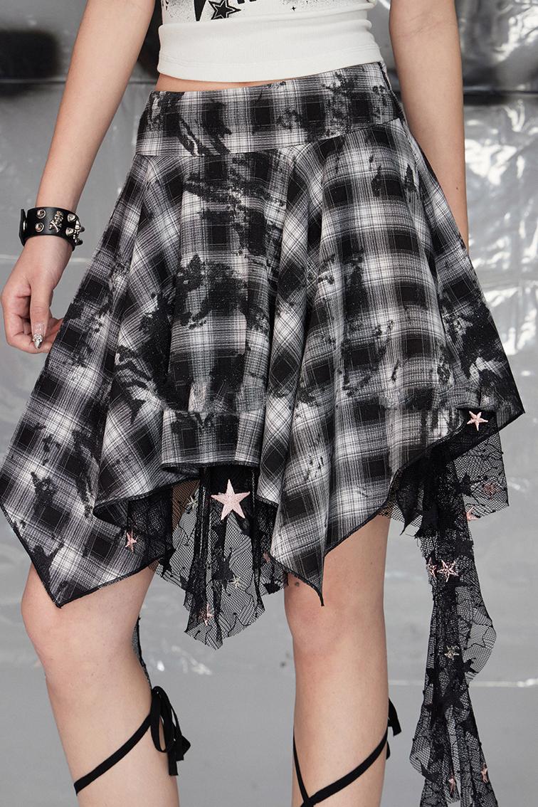 Black Check Irregular Halter Skirt