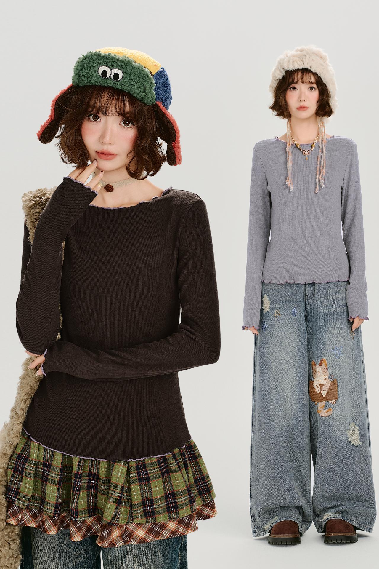 レトロベーシックソフトロングスリーブトップス