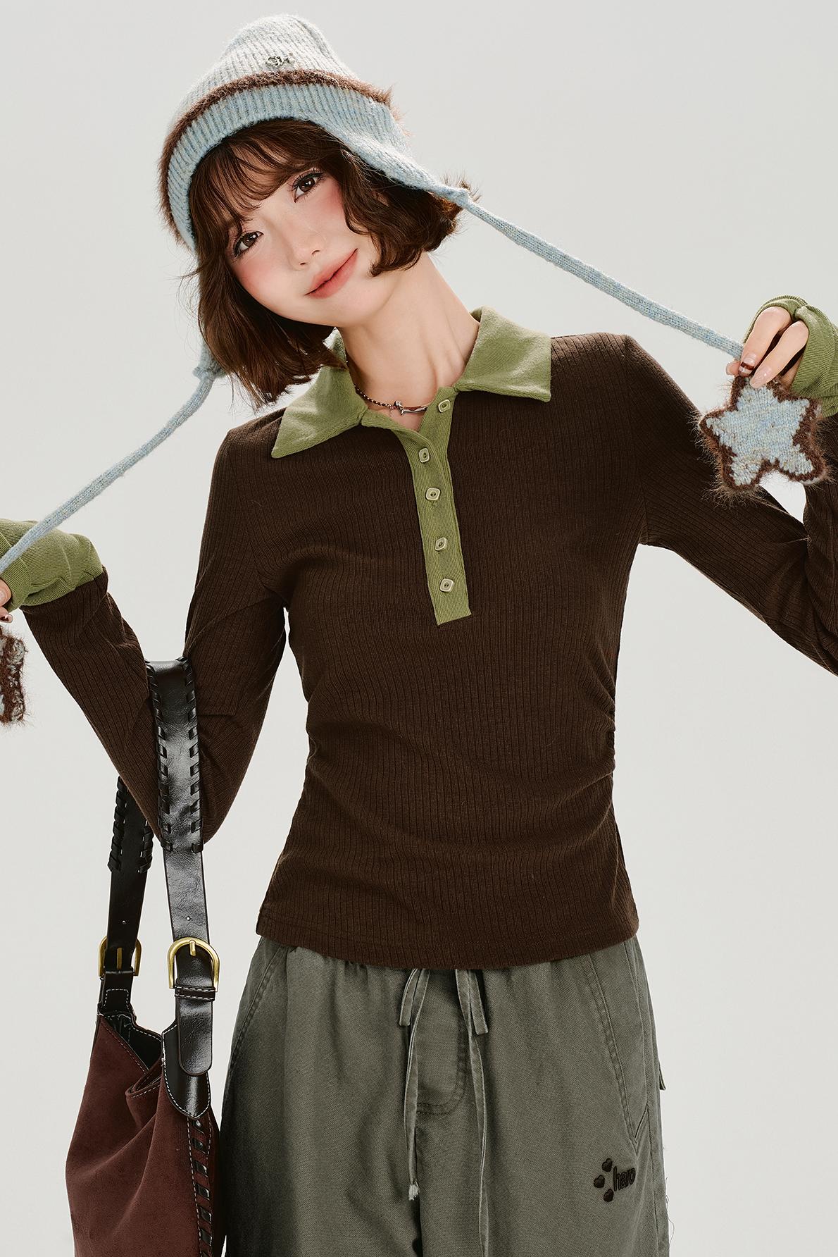 スリムステッチコントラストラペルトップス