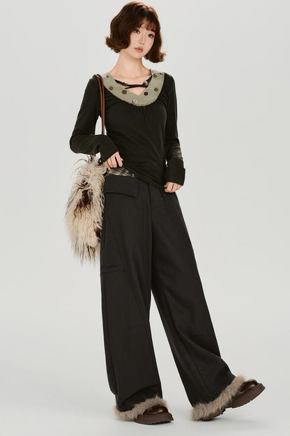 レトロマルーンワイドレッグパンツ