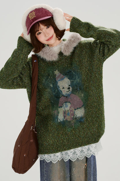Retro Fur Collar Hoodie Sweater