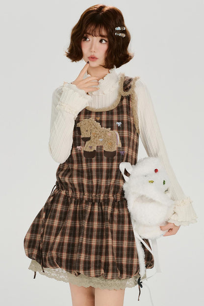 チェックプラッドエンブロイダードレス