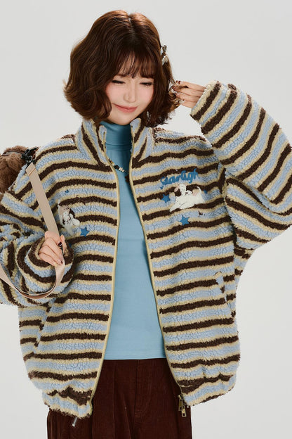 Retro Striped Plush Coat