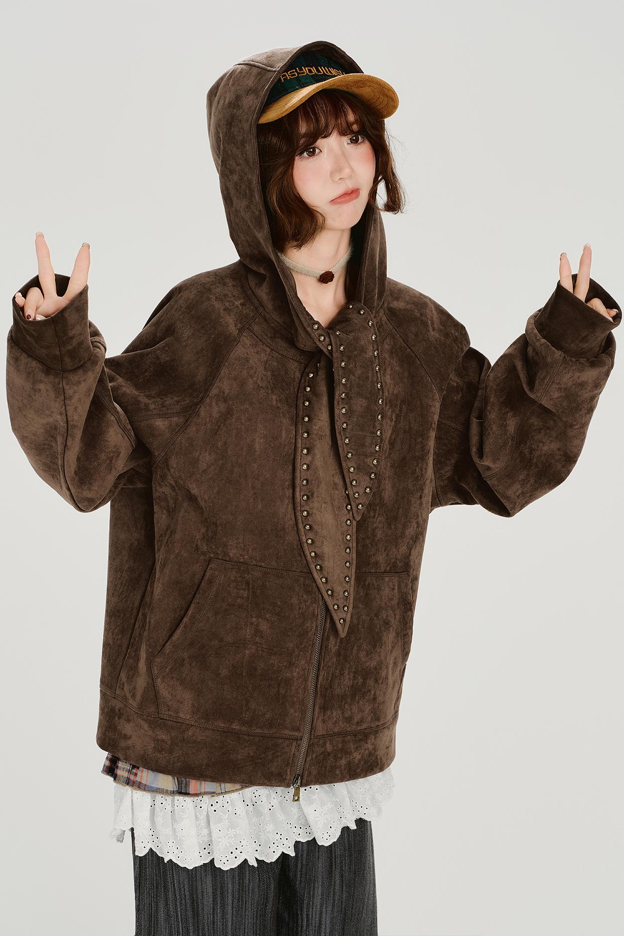 スエードレトロフーデッドジャケット