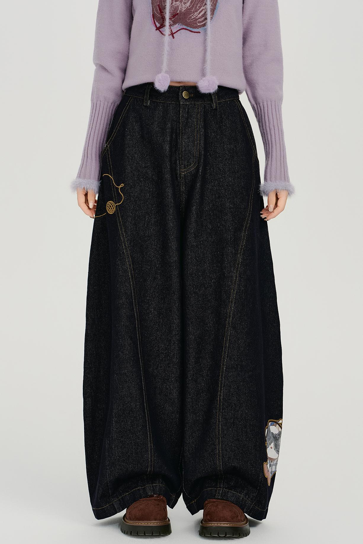 ヴィンテージテープエンブロイダリーワイドレッグジーンズ