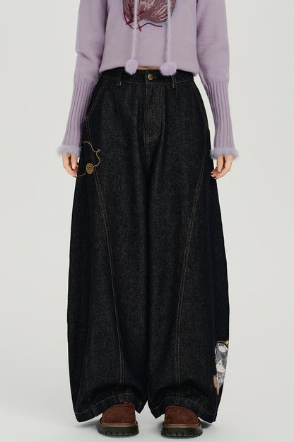 ヴィンテージテープエンブロイダリーワイドレッグジーンズ