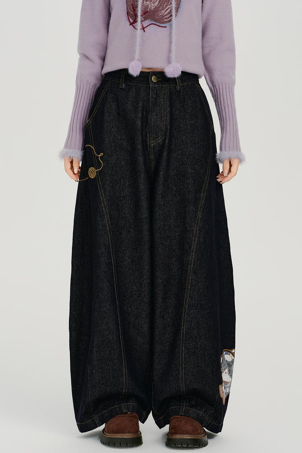 ヴィンテージテープエンブロイダリーワイドレッグジーンズ