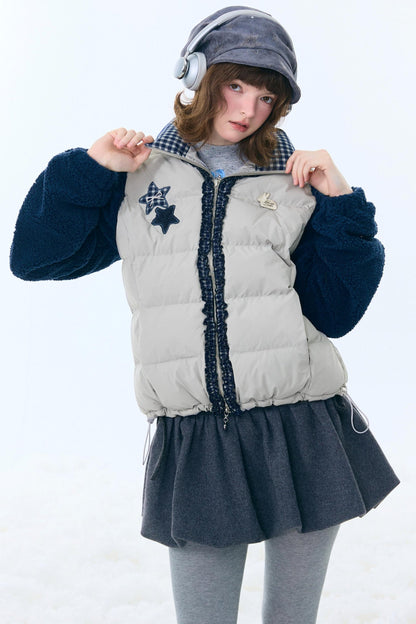 Star Print Color Block Coat