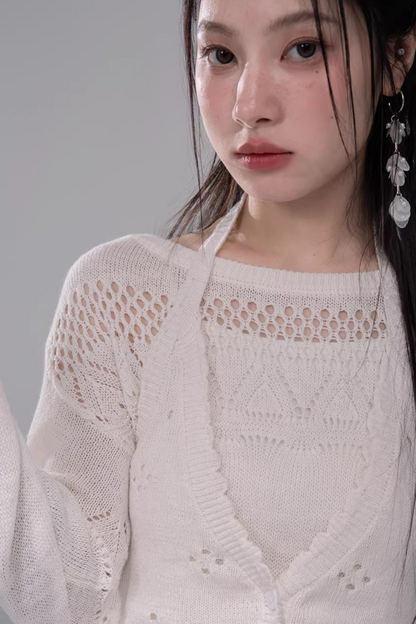 クロシェホルターネックベスト+シアートップス