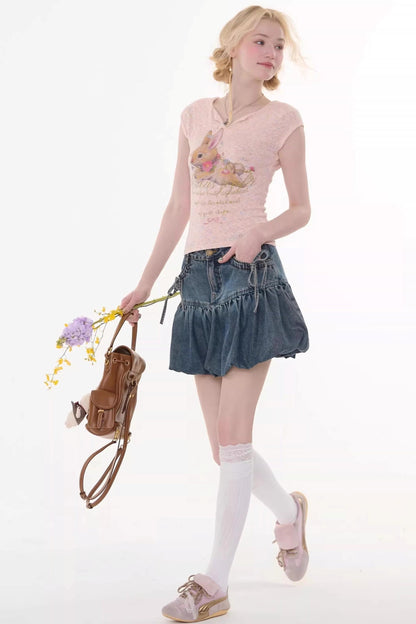 top slim con estampado de conejo rosa