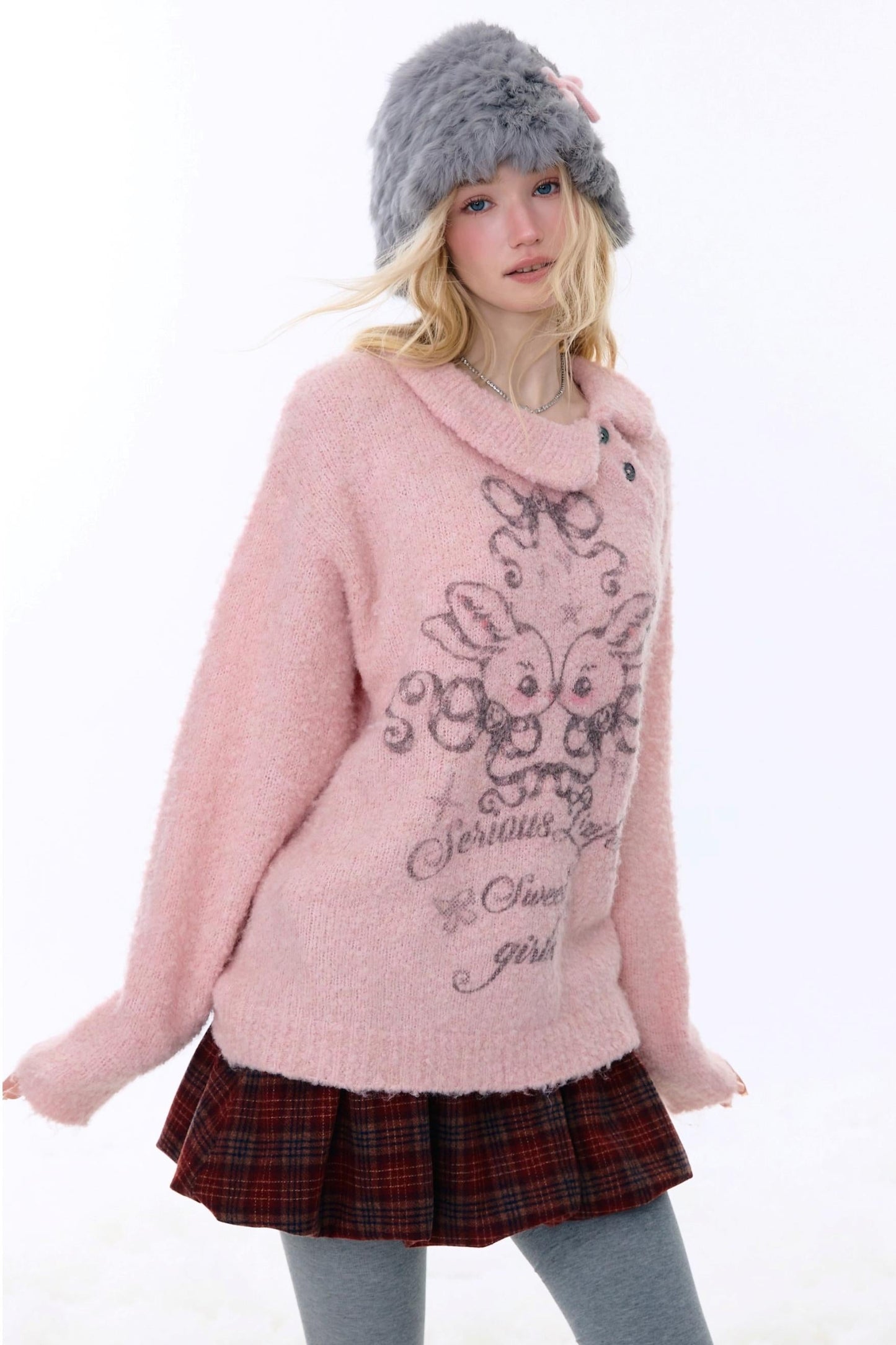Retro pink rabbit sweater