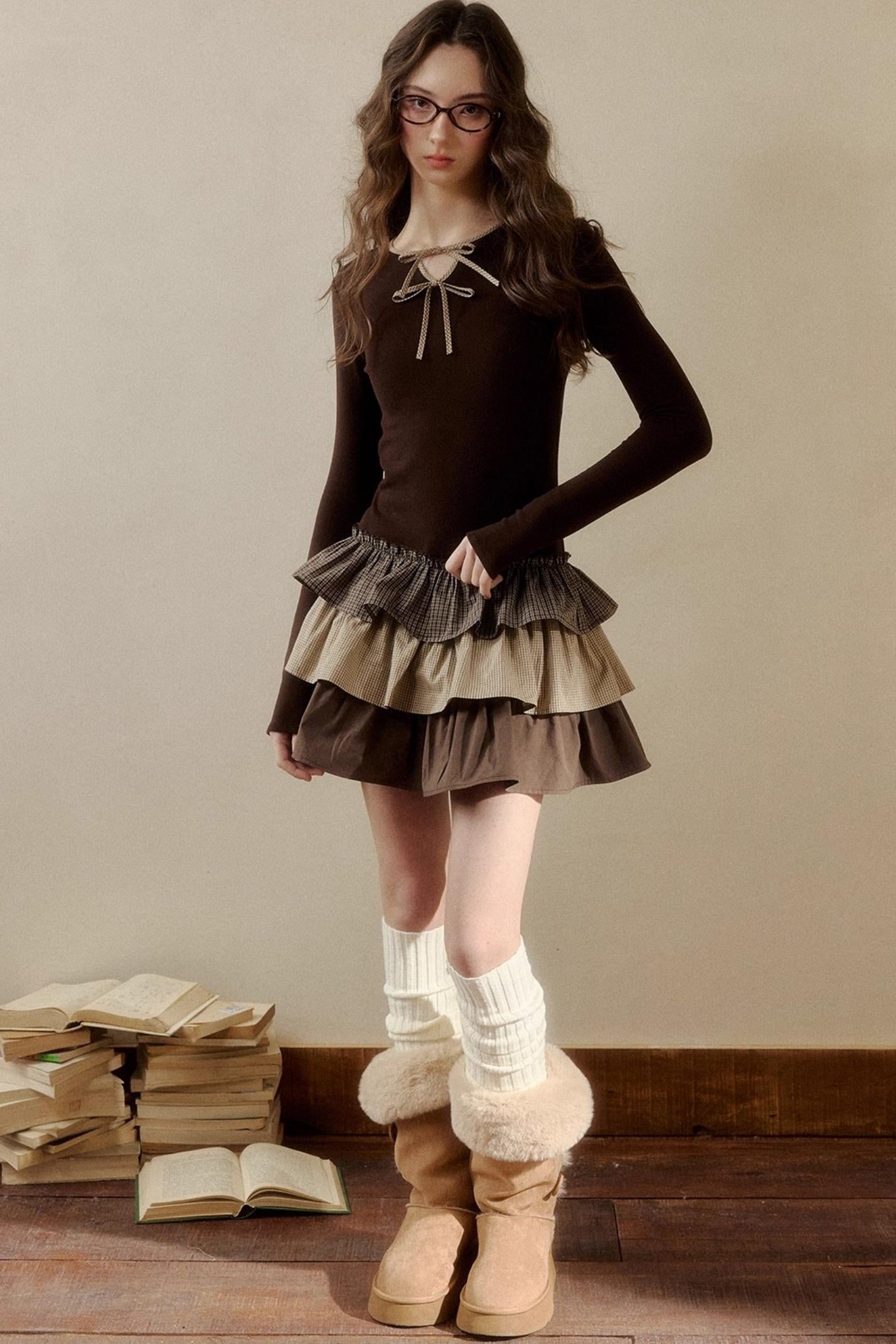 レトロチェックレイヤードドレス