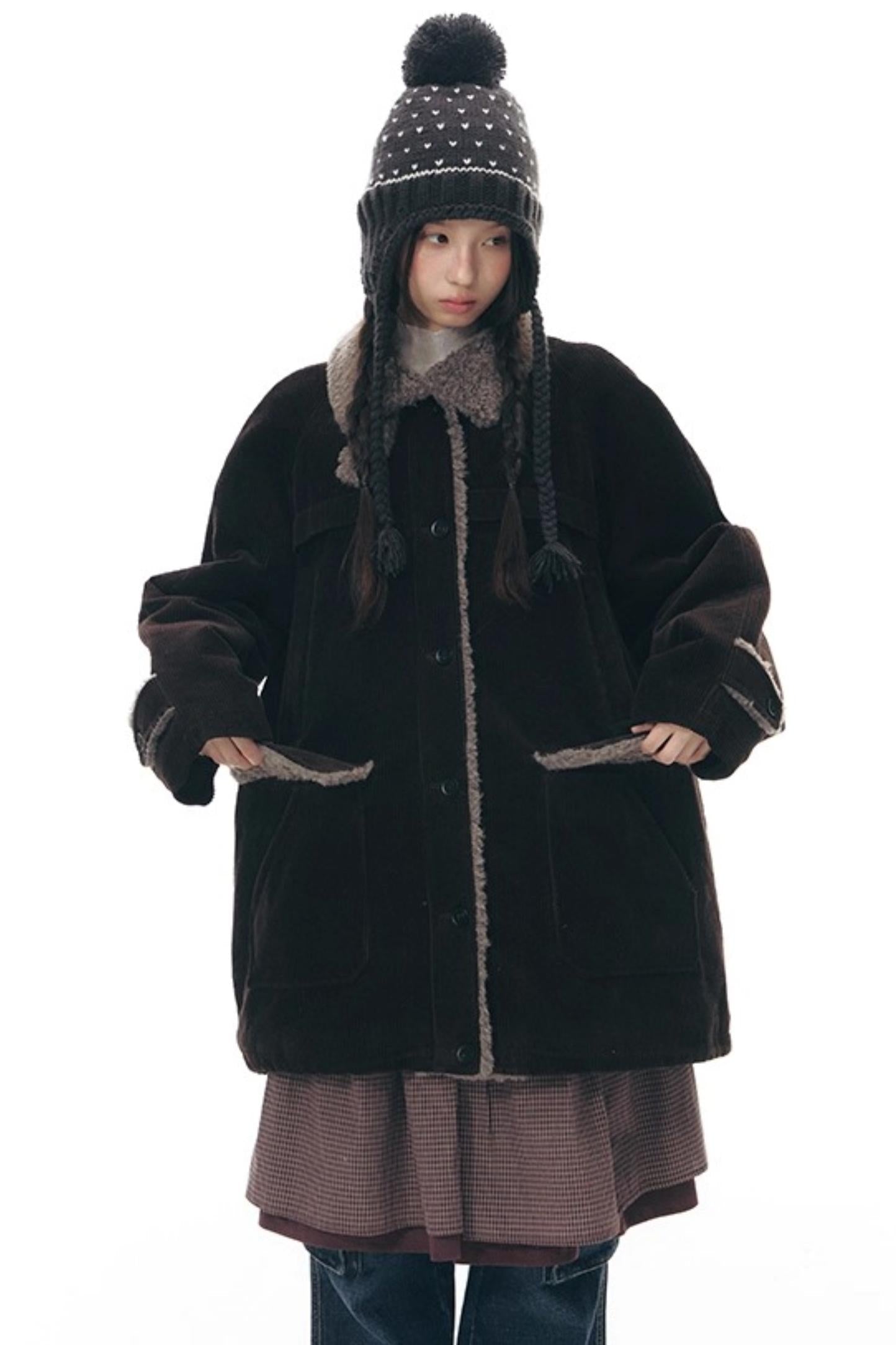 コーディロイフリースミディコート