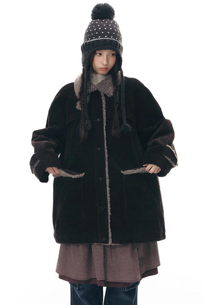 コーディロイフリースミディコート