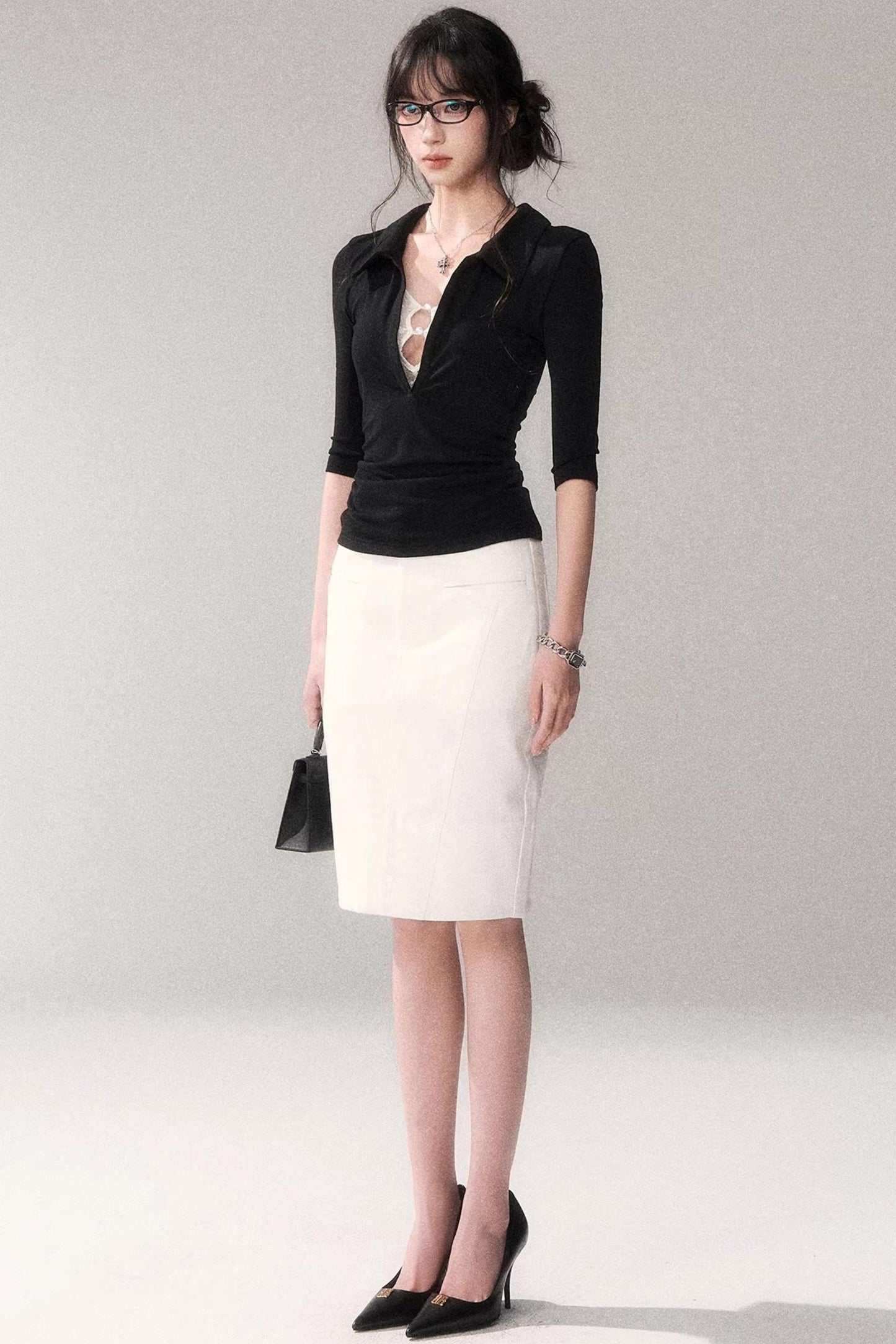 Black Lace Patchwork Top