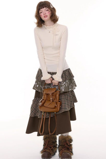 Bowknot Ruffle Knit Top