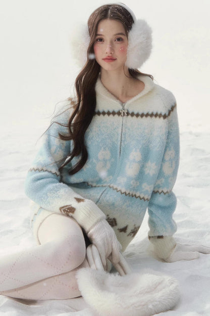 Island Fur Fair Isles Knit Top + Tight Knit Skirt