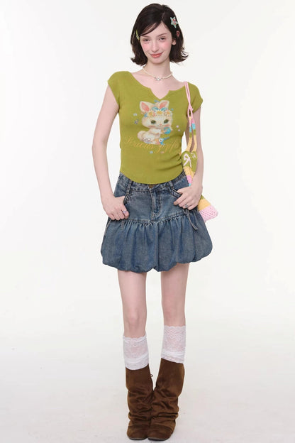 Sweet Bubble Denim Skirt