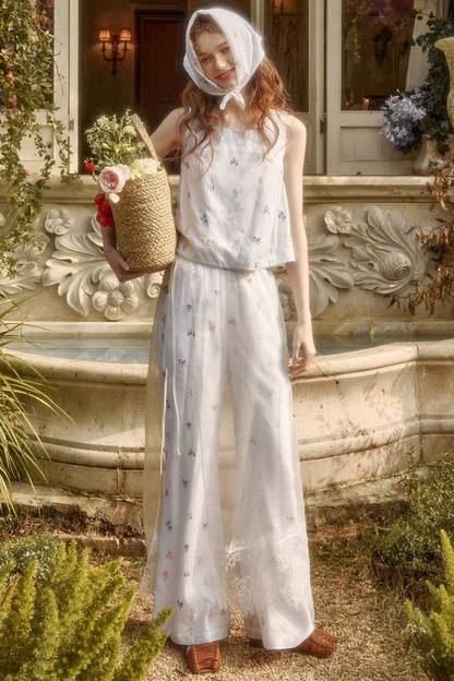 レトロフラワードレス+トップス+パンツ+カーテン+スカーフ