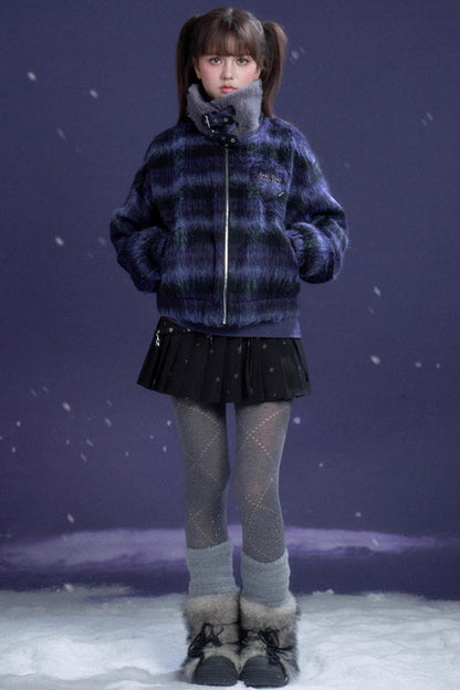 チェックハイネックジャケット