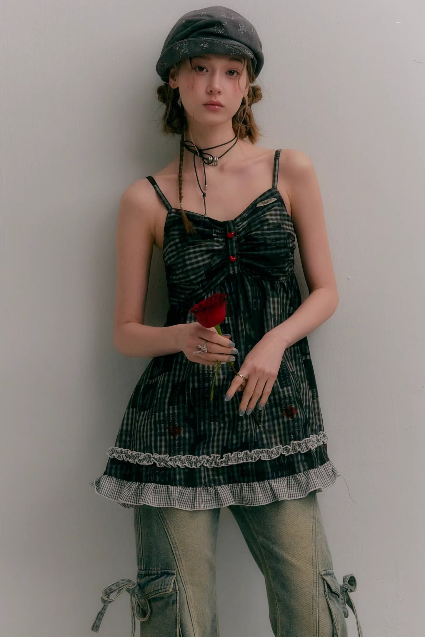 Retro Plaid Lace Top