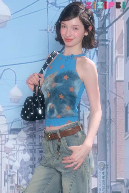 Y2K Star Cat Sleeveless Top
