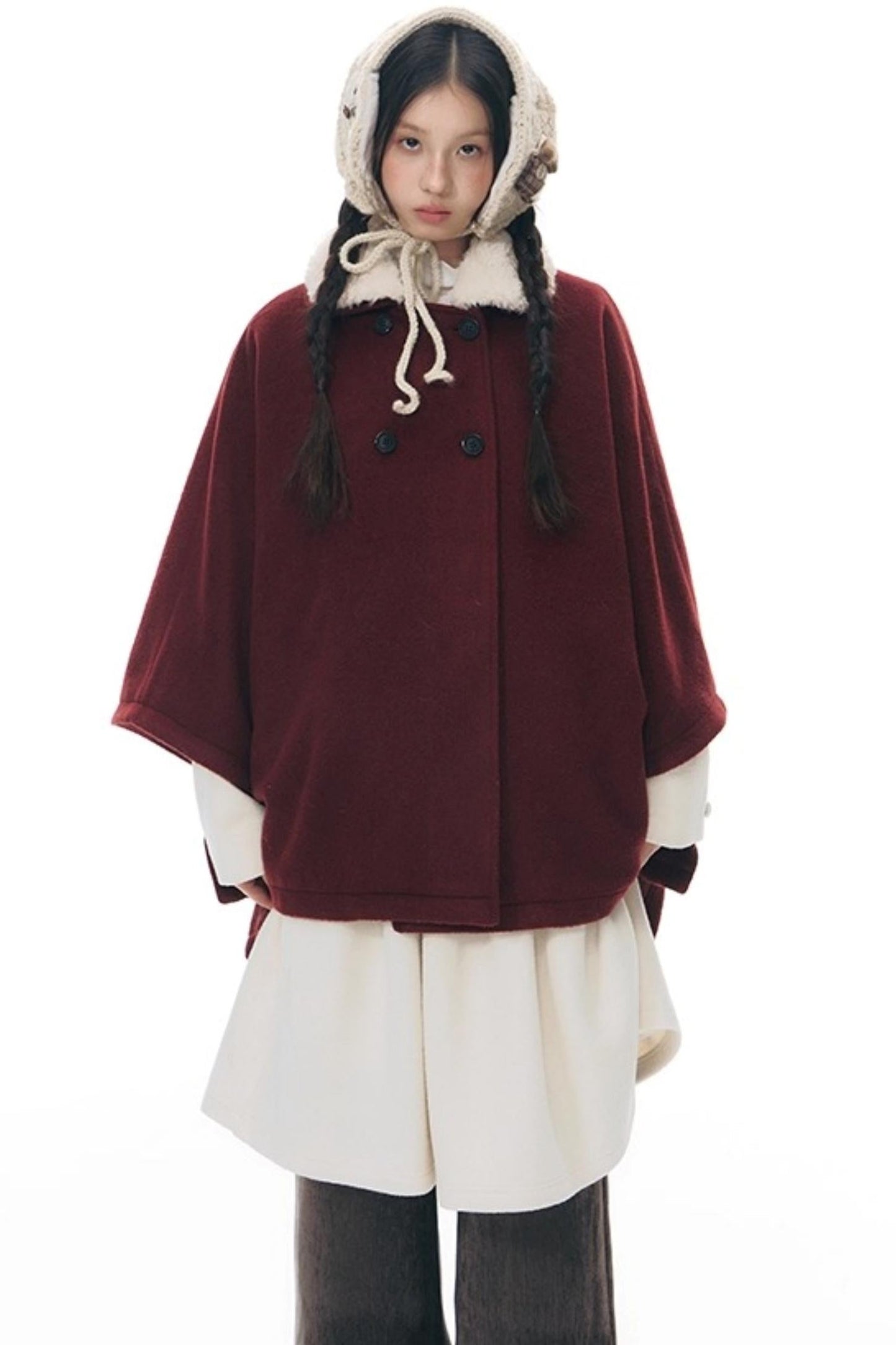 ファーカラーチェックケープコート