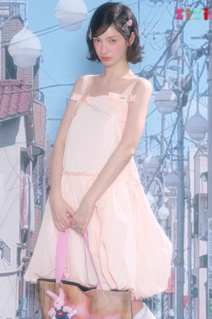 Ribbon Sweet Balloon Camisole Dress