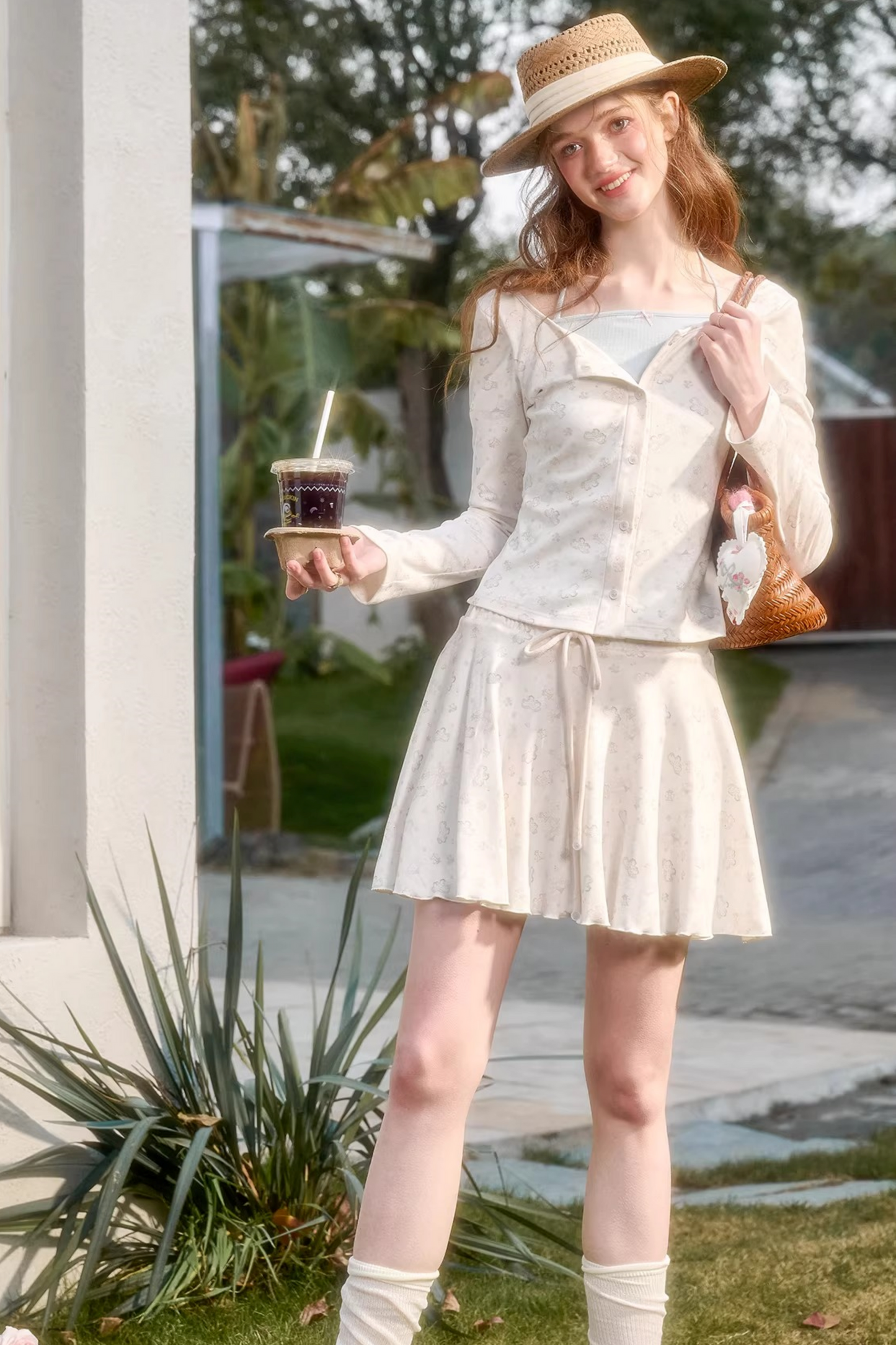 ペイントデザインカーディガン+スカート