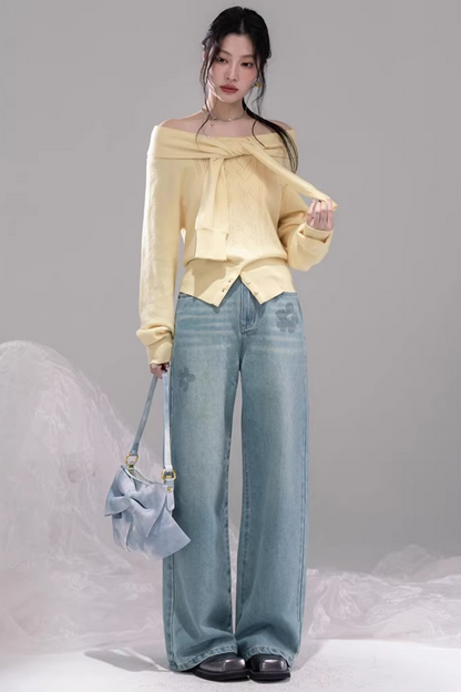 ミルキーイエローワンラインショルダートップス