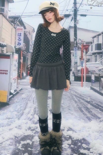 ポルカドットチェーンニットトップ