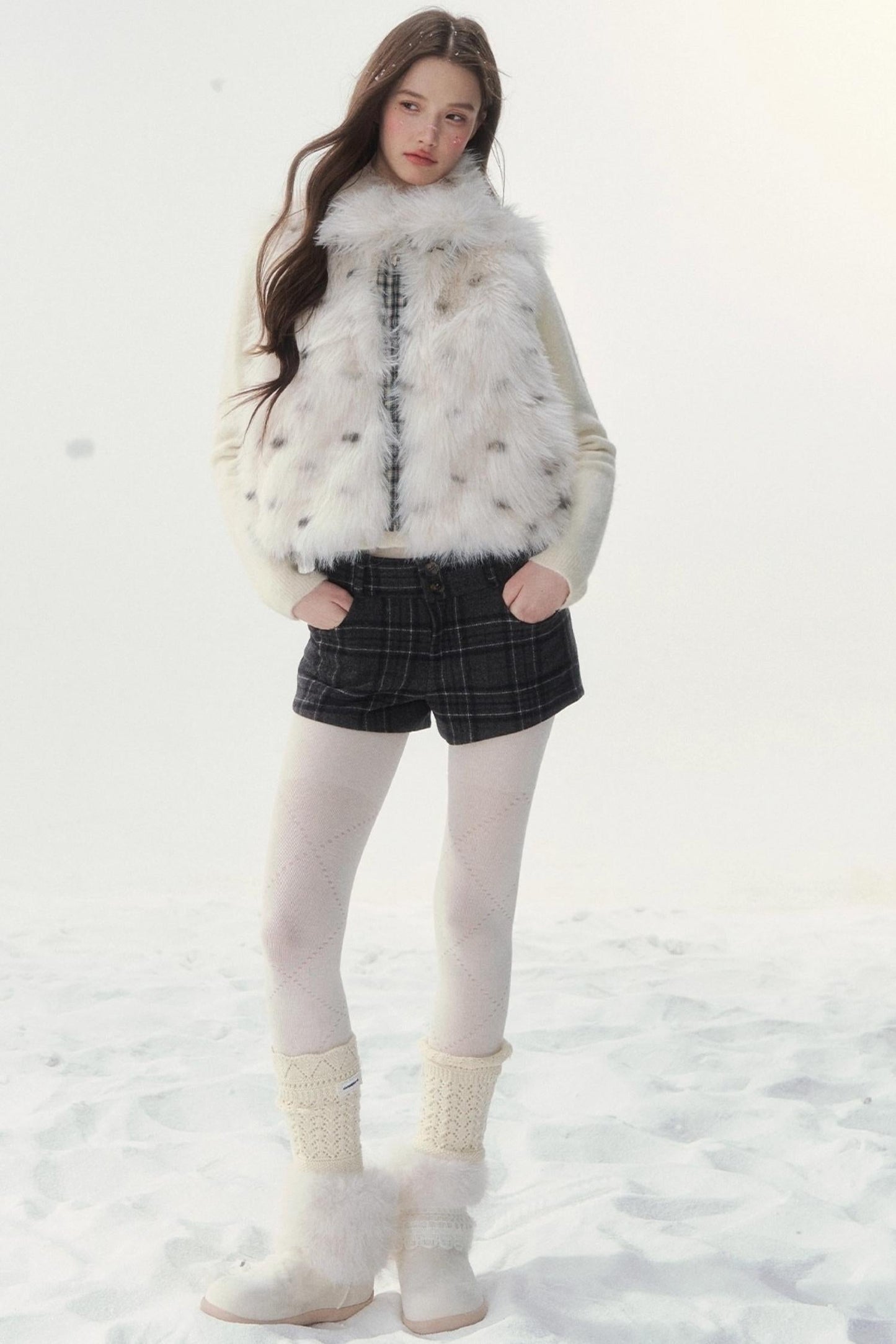 チェックドットファーリバーシブルベスト