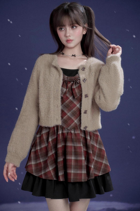 レッドアンドブラウンチェックドレス