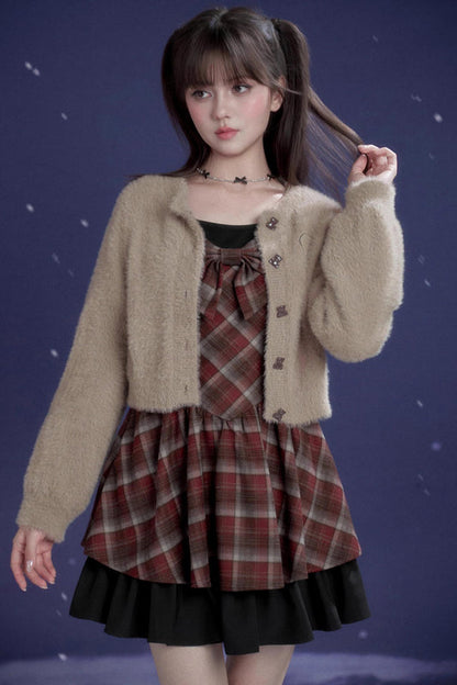 レッドアンドブラウンチェックドレス