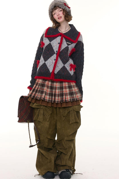 Preppy quilted knit cardigan