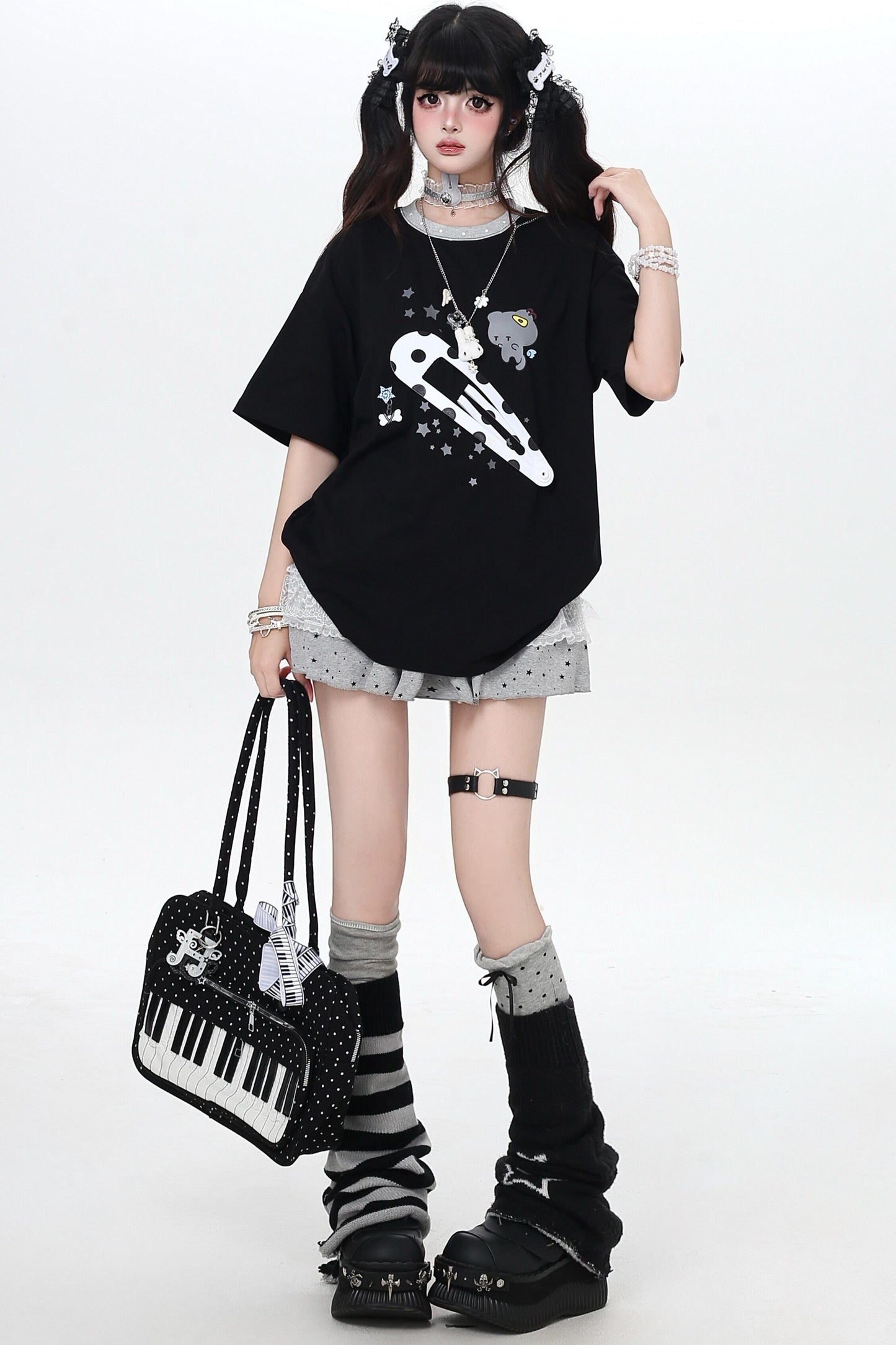ねこクリップサブカルルーズTシャツ