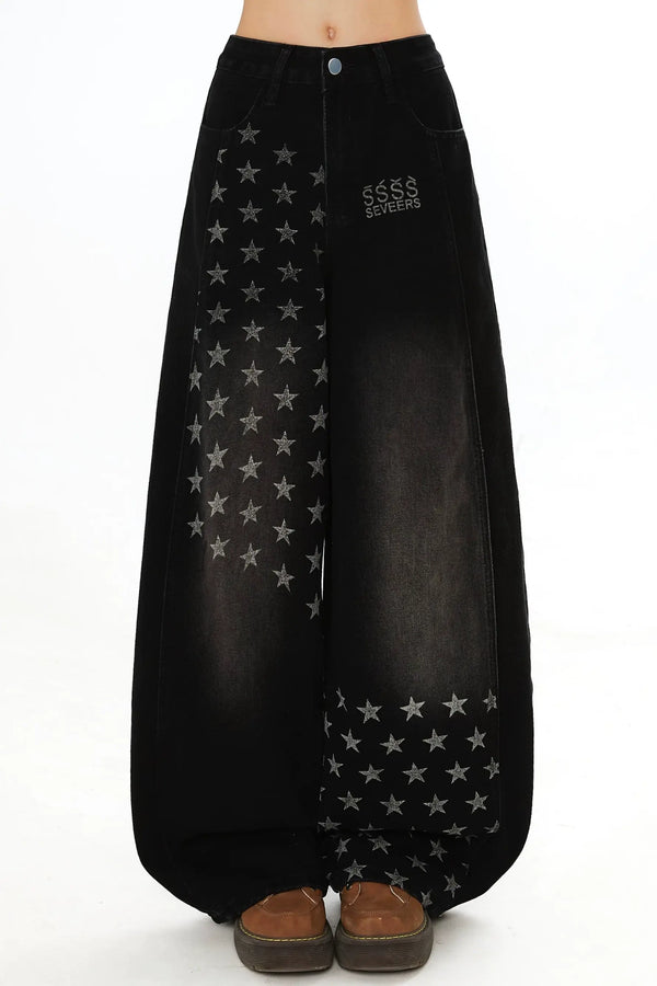 Retro Star Osh Design Wide Denim Pants