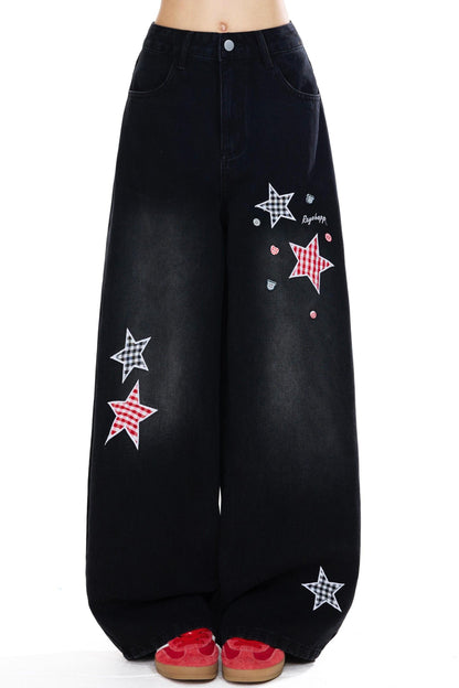American Retro Star Patch Denim Pants