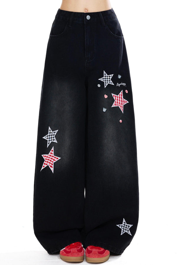 American Retro Star Patch Denim Pants