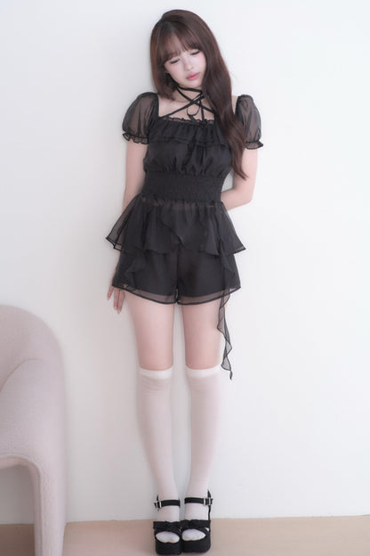 Misty Lace Off-Shoulder Girly Top + Skirt