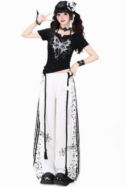 Retro Striped High-Waisted Pants