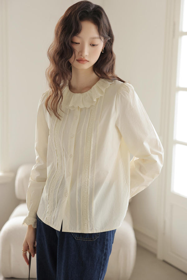Ruffle Lace Collar Apricot Shirt