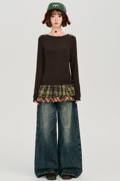 レトロベーシックソフトロングスリーブトップス