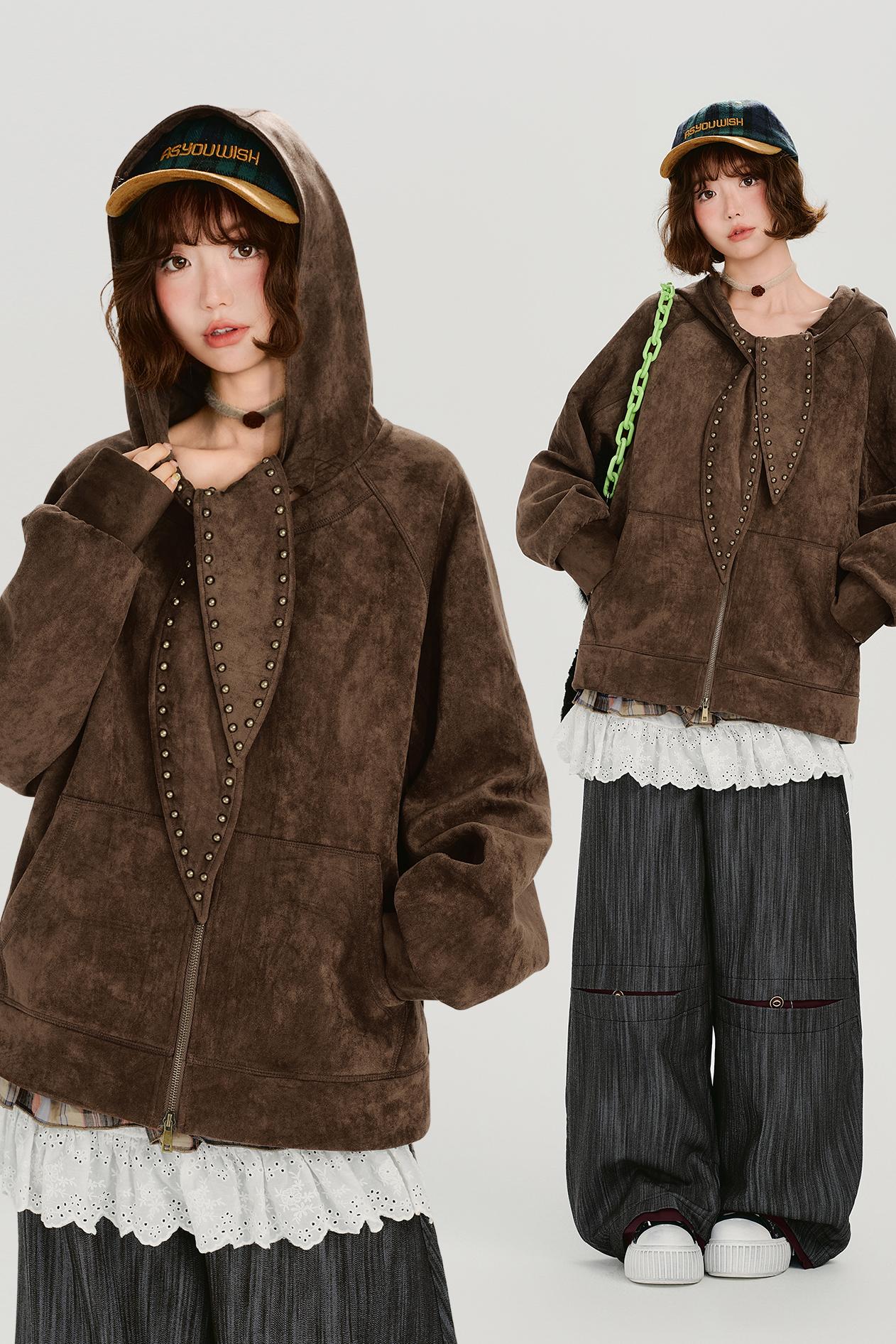 スエードレトロフーデッドジャケット