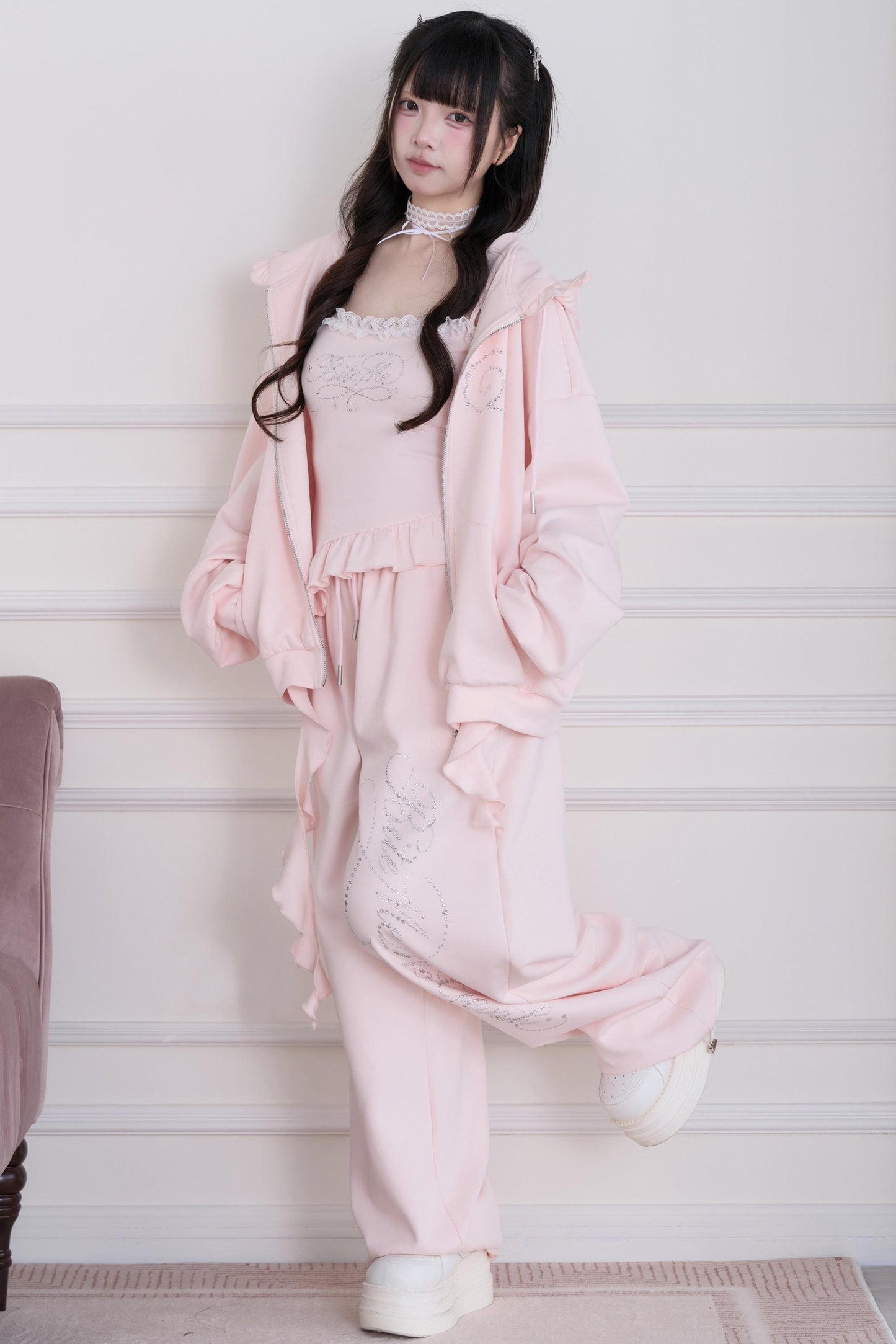 Sweat à capuche Subculture à dentelle + Caraco + Short + Pantalon long