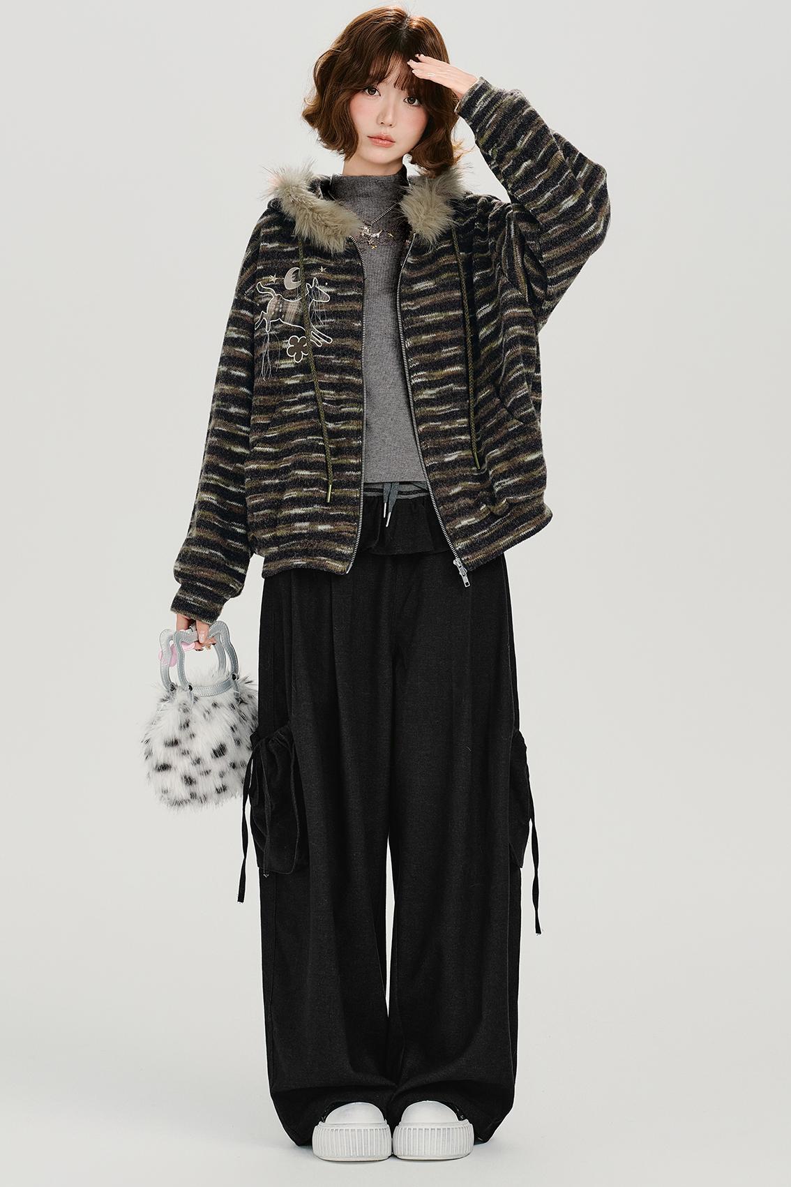 レトロストライプパッチワークパンツ