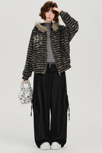 レトロストライプパッチワークパンツ