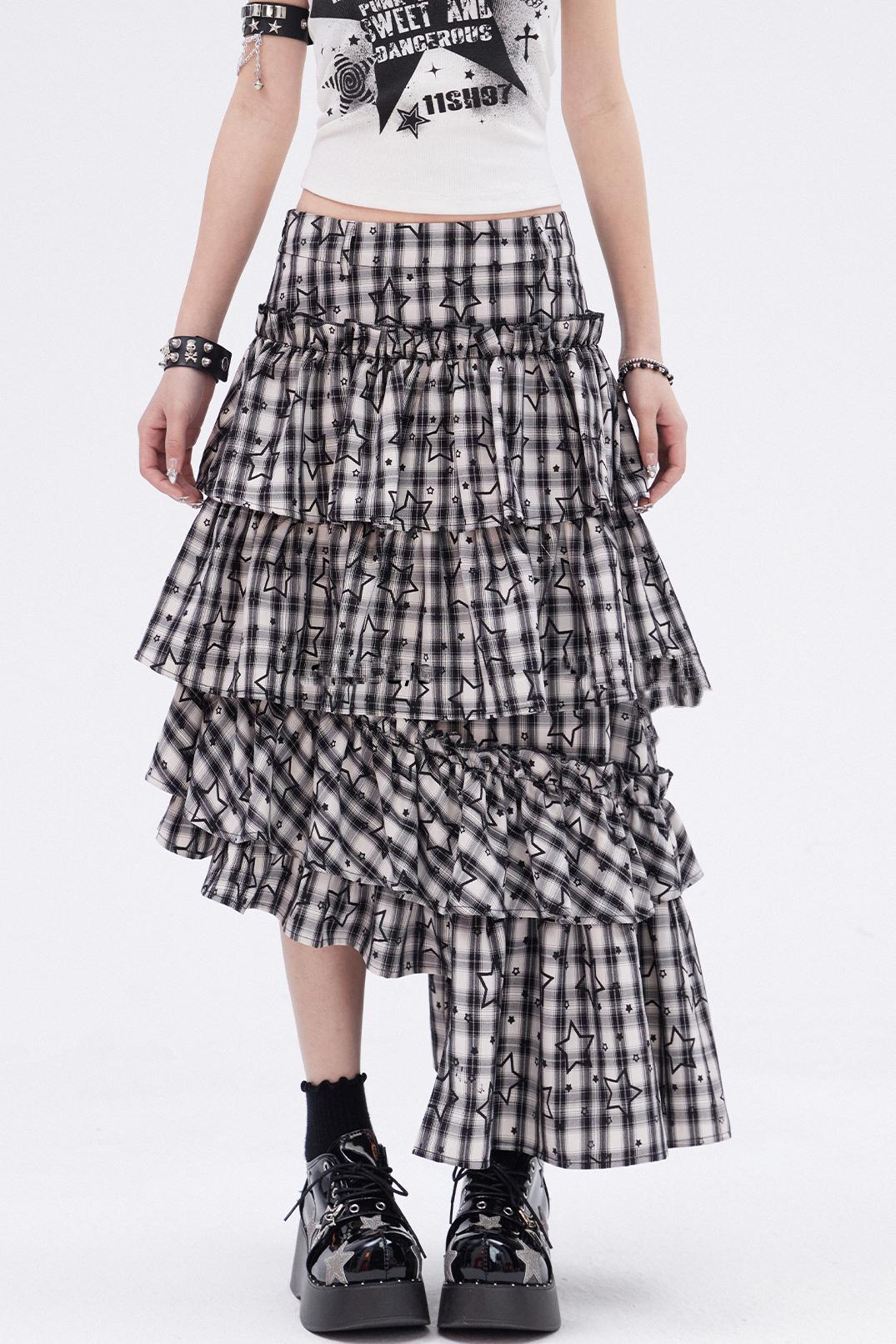 Vintage Check Layered Skirt