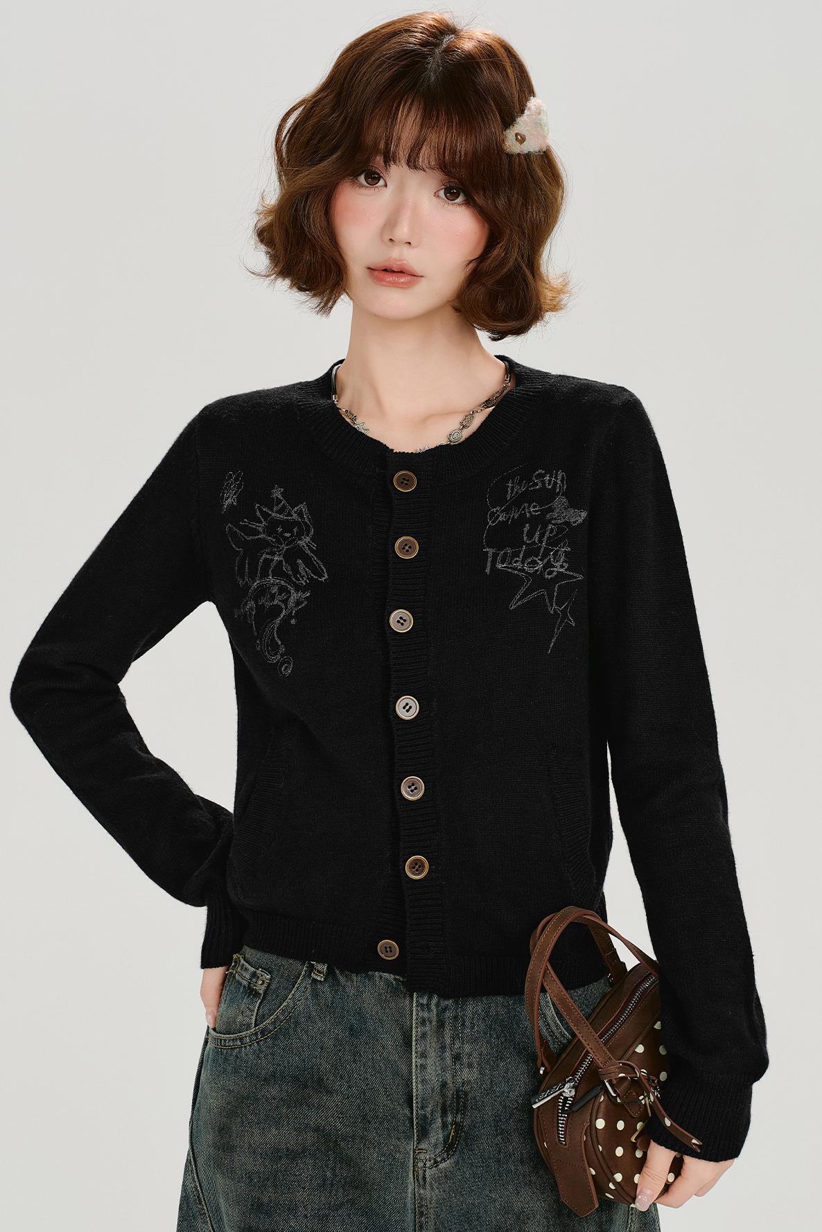 レトロプリンテッドニットカーディガンセットアップ