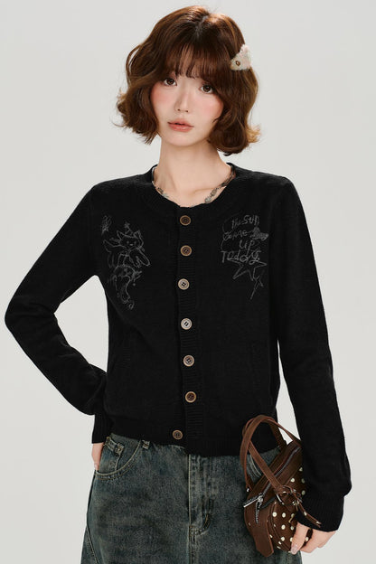 レトロプリンテッドニットカーディガンセットアップ